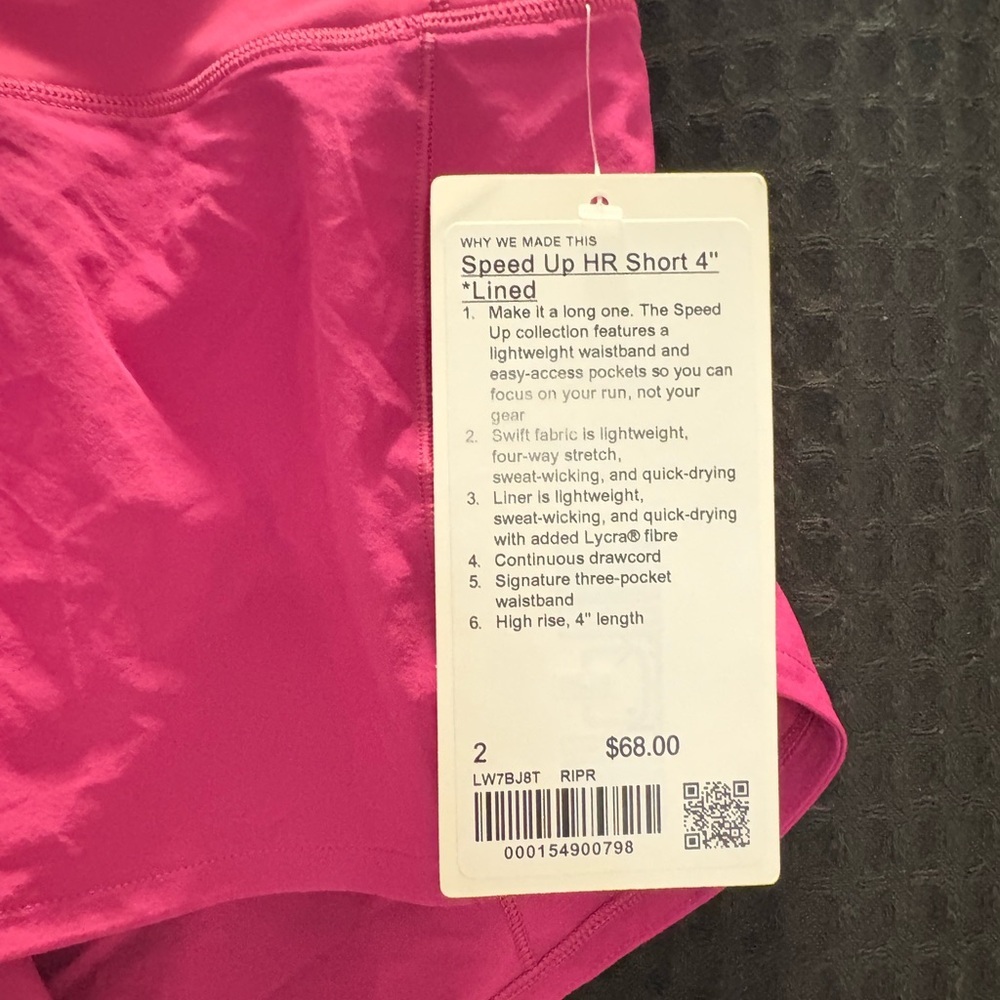 Lululemon Speed Up High-Rise Lined Short 4" Size 2 Color: Ripened Raspberry NWT - Picture 4 of 6